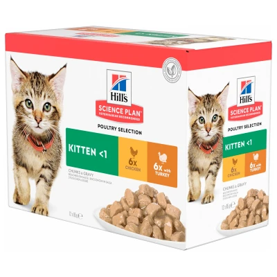 Afbeelding van Hill&#039;s Feline Kitten Poultry Selection Multipack Kattenvoer Kip Kalkoen 85 g 12 stuks