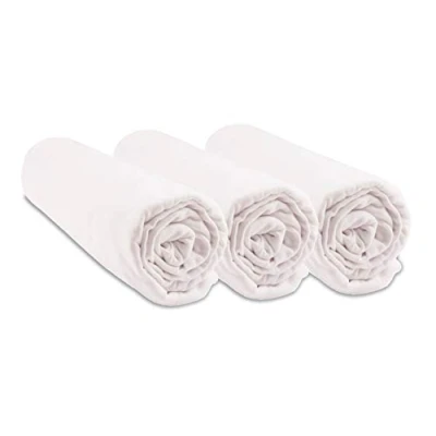 Afbeelding van Set van 3 hoeslakens voor reiswieg, 32 x 72 cm, ovaal, 100% biologisch katoen, wit, compatibel met ovale matras kinderwagen, Easy dort merk, Oeko Tex gecertificeerd, gemaakt