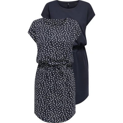 Afbeelding van Only Dames Jurk ONLMAY S/S DRESS 2er Pack regular fit Blauw S Ronde Hals Volwassenen