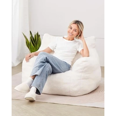 Image de VEVOR Pouf Chambre 92 cm avec Accoudoirs Souples et Poche de Rangement Blanc