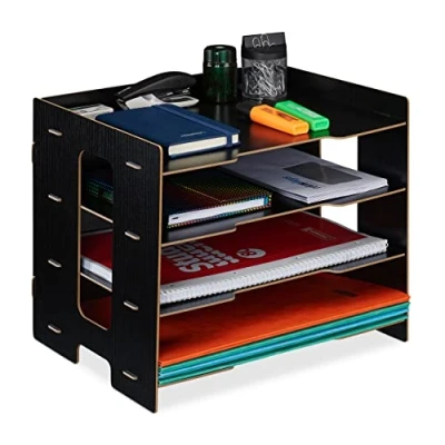 Afbeelding van Relaxdays bureau organizer brievenbak a4 3 vakken documentenhouder kantoor zwart