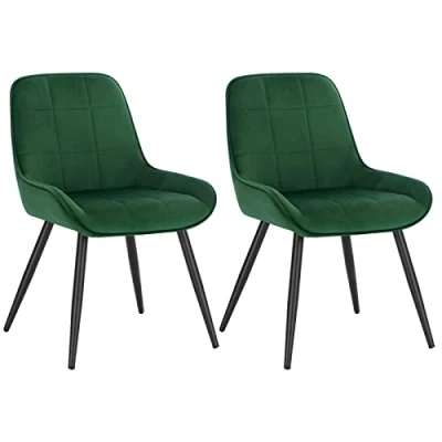 Afbeelding van WOLTU Set van 2 eetkamerstoelen, ontspannende fluwelen stoelen, ergonomische Scandinavische stoelen met rugleuning voor woonkamer, keuken, slaapkamer, donkergroen, BH331dgn
