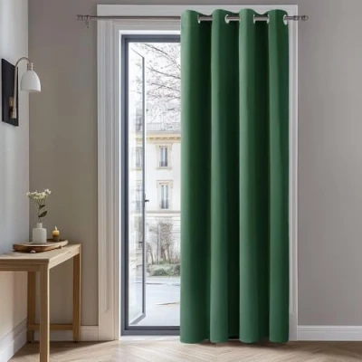 Afbeelding van Deconovo warmte isolerende verduisterende gordijnen, woonkamer en slaapkamergordijnen, modern ontwerp met oogjes, 132 x 214 cm (breedte hoogte), kerst spar groen, 1 stuk
