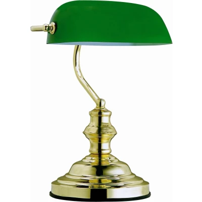 Afbeelding van Antieke tafellamp, messing/groen, hoogte 36 cm, metaal