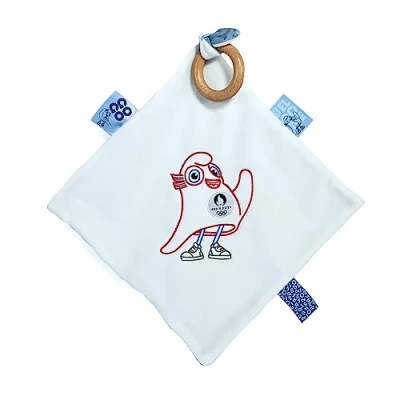 Afbeelding van Doudou et Compagnie Officiële Mascotte knuffel van de Olympische Spelen Parijs 2024 Plat knuffeldier met houten ring Vanaf geboorte Voor Baby 25x25 cm JO2422
