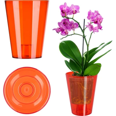 Afbeelding van KADAX Bloempot, orchideeënpot, eenvoudige bloempot voor orchidee, juveniel, madeliefje, keuken en woonkamer (diameter 12 cm, rond, rood)