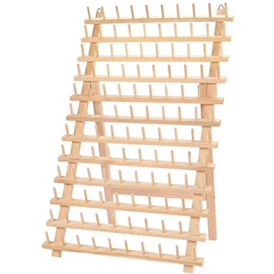 Afbeelding van Curtzy 120 Spoelen Houten Draadrek Houder Draad Organiser Standaard met Muur Haken Staand of Muurgemonteerd Berkenhout Naaien Spoel Voor Boorduren, Quilten en Naai Garens