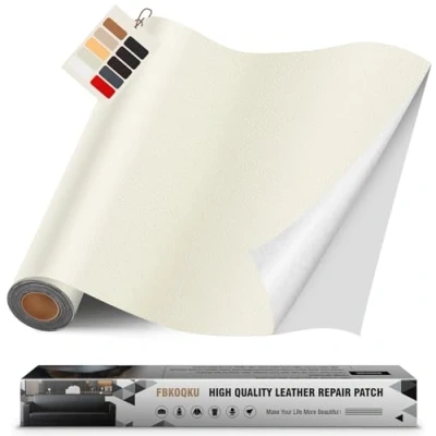 Afbeelding van Kunstlederen reparatieset, zelfklevend, 40 x 200 cm, voor meubels, bank, autostoelen, tassen, leer (ivoorwit)