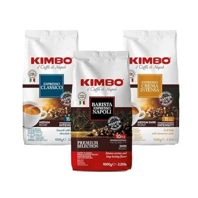 Image de Set dégustation Grains de café Kimbo: Classico, Espresso Napoli, Crema Intensa 1 kg x 3