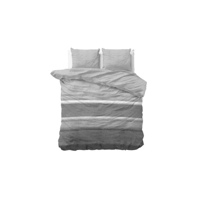 Afbeelding van Flanellen Dekbedovertrek Stone Stripe Eenpersoons (140x200 cm) Taupe Dessin: Effen Sleeptime Elegance Dekbed Discounter.nl