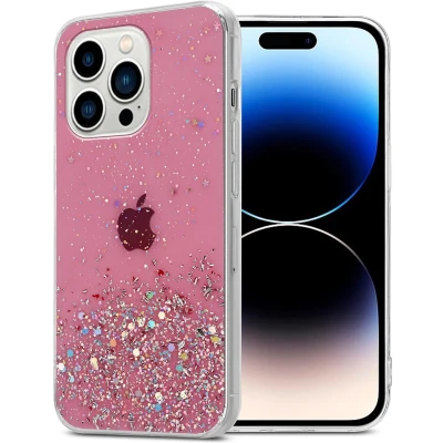 Afbeelding van Cadorabo Hoesje geschikt voor Apple iPhone 14 PRO in Roze met Glitter Beschermhoes van flexibel TPU silicone fonkelende glitters Case Cover Etui