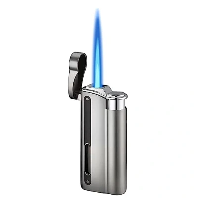 Afbeelding van Nizirioo Navulbare gasstormaansteker: straalaansteker met zichtbaar venster, winddichte gasaansteker voor open haard, barbecue, oven (zilvergrijs, verkocht zonder gas)