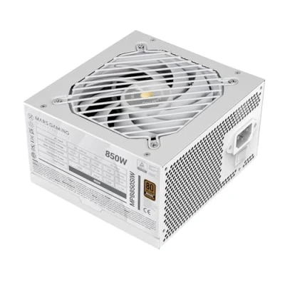 Afbeelding van MARSGAMING MPB850SI, pc voeding ATX 850 W, 80 Plus Brons 230 V, 90% efficiëntie, SI Extreme Silence ventilator met koperen kern, AI2 RPM technologieën, DC en SMD, wit