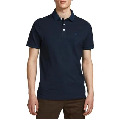 Image de Jack &amp; Jones Homme Polo Jjepaulos Ss Noos, Bleu marine foncé/détails : coupe ajustée, M