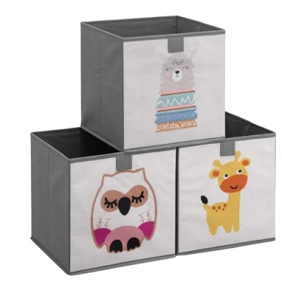 Afbeelding van Navaris opbergdozen voor kinderen Set van 3 opbergboxen met treklus 28 x cm Opvouwbaar Speelgoedbakken dierenmotief