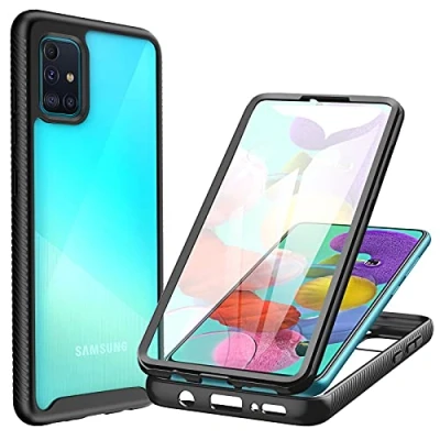 Afbeelding van CENHUFO Hoesje voor Samsung A71 4G, schokbestendige hoes met schermbeveiliging, bescherming rondom, telefoonhoesje, dubbellaags, randen, transparant, mobiele telefoon, volledig, zwart