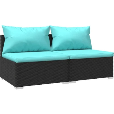 Afbeelding van 2 delige Loungeset met kussens poly rattan zwart