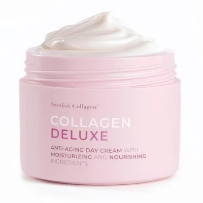 Afbeelding van Anti aging dagcrème met retinol I hydraterende en gladde huid vitamine E, biologische aloë vera, sheaboter, jojoba olie Swedish Collagen 50 ml