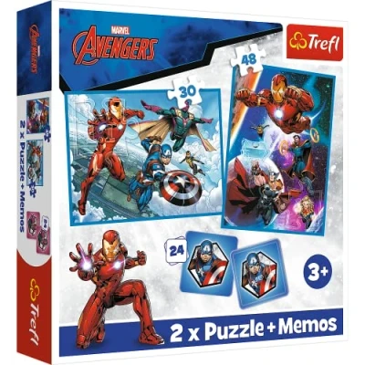 Afbeelding van Trefl Marvel The Avengers, helden in actie 3 1: 2x puzzel + geheugenspel, 30 en 48 elementen, 24 memo&#039;s, voor kinderen vanaf jaar