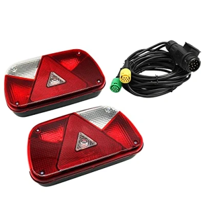 Afbeelding van ETUKER 1 paar achterlichten voor aanhangers, 12 V, waterdicht, met 13 polige stekker, 2 x 4 m lange kabel, 6 draden, caravan/vrachtwagen/aanhanger/achterlicht
