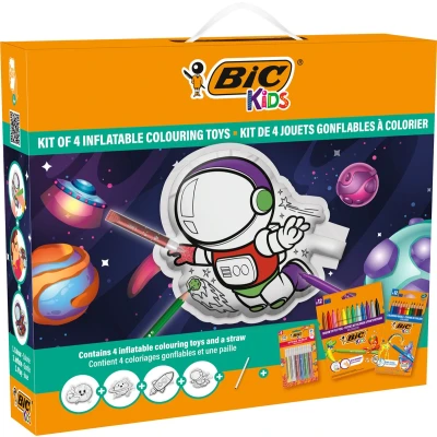 Afbeelding van BIC Kids Kleurset met opblaasbare speeltjes ruimtedesign Set van 34 stuks 12 Evolution kleurpotloden &amp; Kid Couleur viltstiften 6 glitterlijm 4