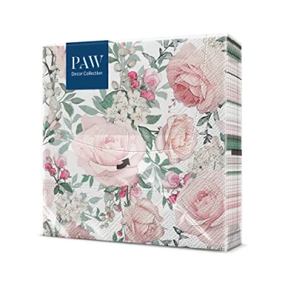 Afbeelding van PAW Decor Collection 3 Ply Papieren Servet (33 x 33 cm) I Set van 20 Ideaal voor Bruiloften, Doopfeesten, Communies, Verjaardagen, Familiefeesten, enz.