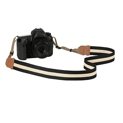 Afbeelding van MoKo Camerariem van geweven katoen, verstelbaar, universeel, snelsluiting, voor alle DSLR camera&#039;s, zwart/beige