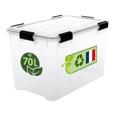 Afbeelding van Iris Ohyama luchtdichte kunststof opbergdozen met deksel, 70 liter, eenheid, transparant, afdichting, duurzame vergrendelingsgespen, stapelbaar, voor buiten, garage, kleding