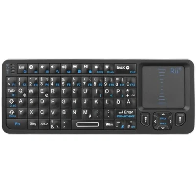 Afbeelding van Rii Mini Bluetooth toetsenbord met touchpad, draadloos infrarood leren en achtergrondverlichting voor Android tv box/Mac/laptop/Windows/tablet (Duitse lay out)