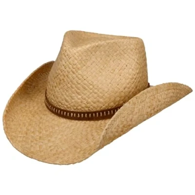 Afbeelding van Stetson Fair Oaks Westerse strohoed, natuurlijke kleur, raffia hoed met leren band, zomerhoed voor dames en heren, lente/zomer, Natuurlijk., M