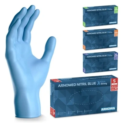 Afbeelding van ARNOMED Wegwerphandschoenen, blauw, extra sterk, nitril handschoenen, maat S, 50% dikker, 100 stuks, wegwerphandschoenen zonder poeder, latexvrije mechanische wegwerphandschoen in