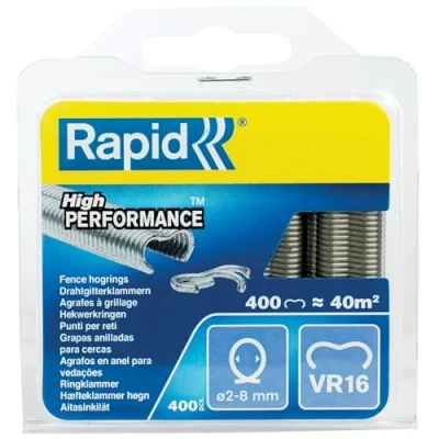 Afbeelding van Rapid VR16 Draadklemmen van verzinkt staal, compatibel met roosters 2 8 mm, ideaal voor het vastzetten kooien en hekken, 400 stuks, verpakking in blisterverpakking (40108796)