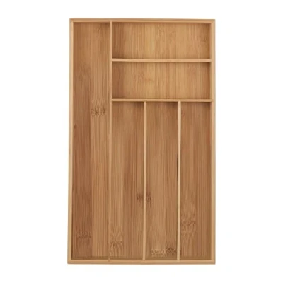 Image de relaxdays Range Couvert, 6 Compartiments, Bambou, ustensiles de Cuisine, Organiseur tiroir, 5 x 27,5 46 cm, Nature