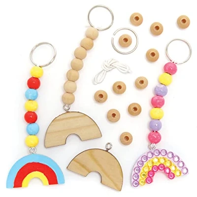 Afbeelding van Baker Ross FE126 regenboogsleutelhangerset, 5 stuks, sleutelhanger voor kinderen, maak je eigen sleutelhanger, sleutelhangersets kinderen.