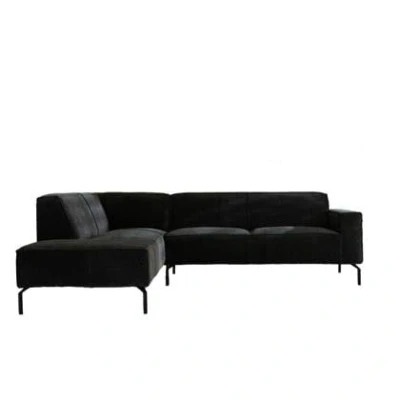 Afbeelding van Bronx71® Hoekbank Kansas antraciet/ donkergroen ribstof links