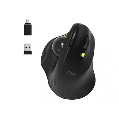 Image de PORT Connect Professional Souris verticale avec boule de commande ergonomique pour droitiers optique 5 boutons sans fil 2.4 GHz Bluetooth 3.0 5.0 récepteurs USB / C