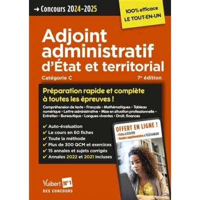 Image de Concours Adjoint administratif d&#039;État et territorial Préparation rapide complète à toutes les épreuves ! Annales 2023 incluses
