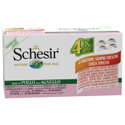Afbeelding van Schesir Hond Blik Multipack Gelei 4x85 g Hondenvoer Kip&amp;Lam