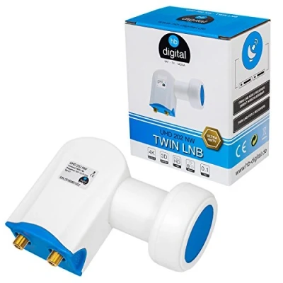 Afbeelding van HB DIGITAL Ultra HD Twin LNB Wit UHD 4K Full DVB S/S2 0,1dB geluidsfactor voor twee satellietontvangers (directe verbinding) vergulde contacten weerbestendig