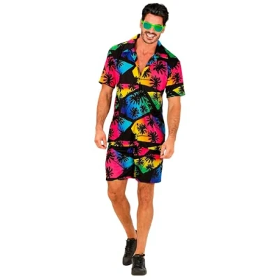 Afbeelding van Widmann Hawaiiaanse outfit, overhemd met korte mouwen en shorts, bloemen, aloha, strandfeest, kostuum