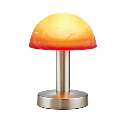 Afbeelding van Trio Leuchten Fynn II 599110118 LED tafellamp metaal mat nikkel en oranje/rood albast glas met 1 x E14 4,9 W lamp Touch Me functie (4 schakelaars, 3 helderheidsniveaus) hoogte 21