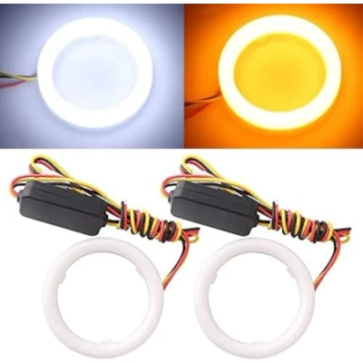Afbeelding van Qasim 1 paar 60 mm LED Angel Eyes Halo Ringen 6,9 cm Wit + Amber Switchback voor Auto Koplamp Motorfiets DRL Mistlamp 4014 72SMD DC12V
