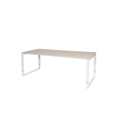 Afbeelding van Domino Plus bureau, hoogte instelbaar (62 85cm) met 200x90cm &#039;zwevend&#039; robson eiken 25mm blad en wit (RAL9010) O poot frame