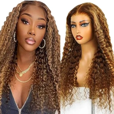 Afbeelding van Tuheerst Blonde Menselijk Haar Pruik Krullend Wave Vrouwen Echt 4X4 P427 Highlight Zwitserse Kant 100% Onbewerkt Braziliaans Remy Geen Smell voor 55 cm