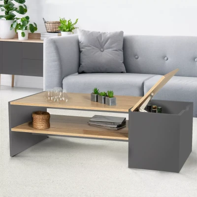 Image de Table basse bar contemporaine IZIA avec coffre gris et bois