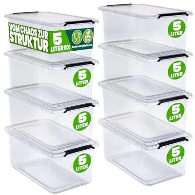 Afbeelding van DEUBA Opbergbox Set van 8 5l BPA Vrij Stapelbaar 29,5x20x12cm