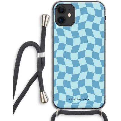 Afbeelding van Case Company® hoesje met Koord geschikt voor iPhone 11 Grid Blauw Telefoonhoesje Zwart Extra Bescherming aan alle Kanten en Over de Schermrand
