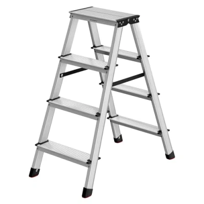 Afbeelding van SONGMICS ladder, ladder van aluminiumlegering, met 4 treden, multifunctionele voetladder, belastbaarheid: 150 kg, zilvergrijs en inktzwart GLT014E01