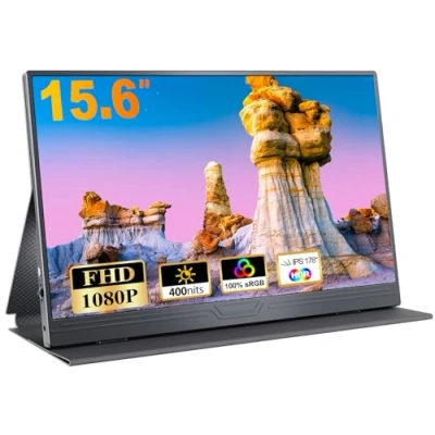 Afbeelding van CUIUIC Draagbaar scherm, 15,6 inch 1920 x 1080 FHD draagbare monitor IPS Full HD USB C tweede scherm PC dubbele luidspreker geïntegreerd met HDMI type C, voor pc, Mac, Xbox, PS, beschermhoes