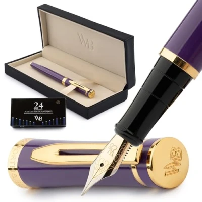 Afbeelding van Wordsworth &amp; Black 6 inktpatronen en inktconverter met geschenkdoos, dagboek, kalligrafie, glad schrijven [fluweelviolet], perfect voor mannen vrouwen